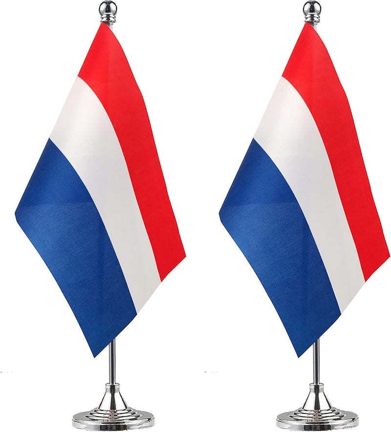 WXTWK 2 Pack Netherlands Flag Dutch Desk Flag Small Mini Dutch Table Flags With Stand Base,Home Office Festival Events Celebration Decorations - Image 1